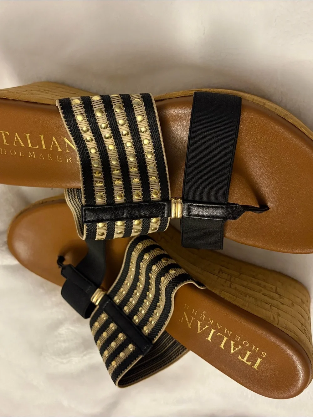 ITALIAN SHOEMAKER Black and Tan Wedge Sandals